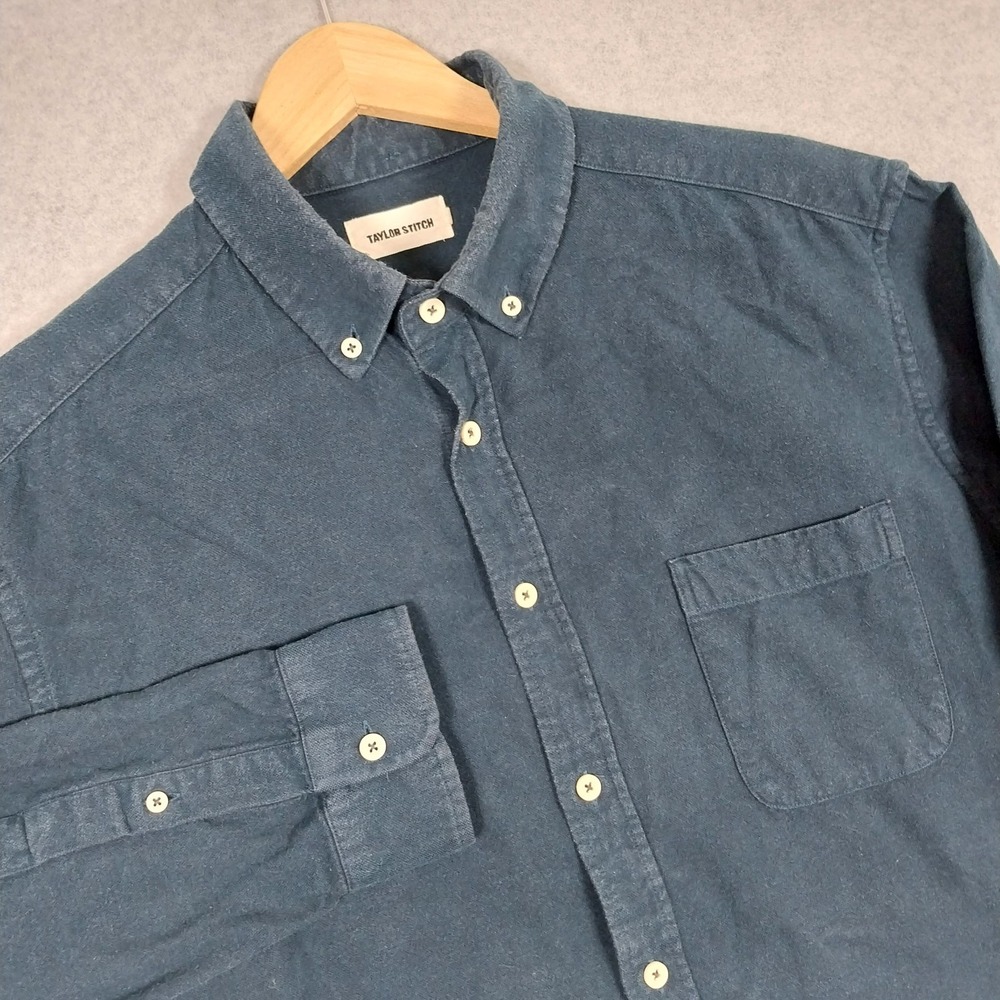 Taylor Stitch The Jack Shirt Mens 44 XL Teal Blue Organic Cotton Button Down